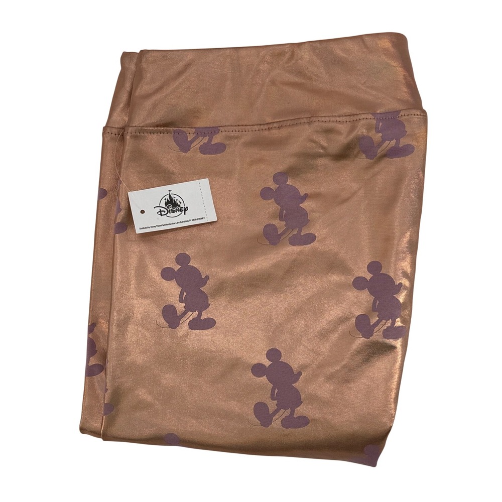 Disney Theme‎ Park Mickey Mouse Rose Gold Foil Print Leggings Women's Large New